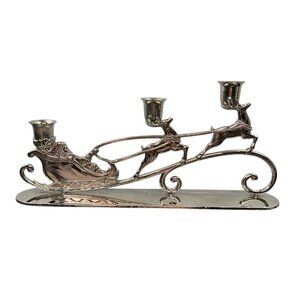 Vintage Santa Reindeer 3-lite Candelabrum Silver Plated Christmas Candle Holder